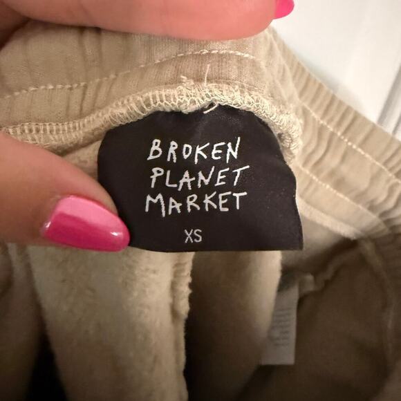 Broken Planet Market Jogger Sweatpants Beige Logo Drawstring Waist Size XS - Picture 3 of 5